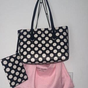 kate spade Black and White Polka Dot Tote with attached coin purse